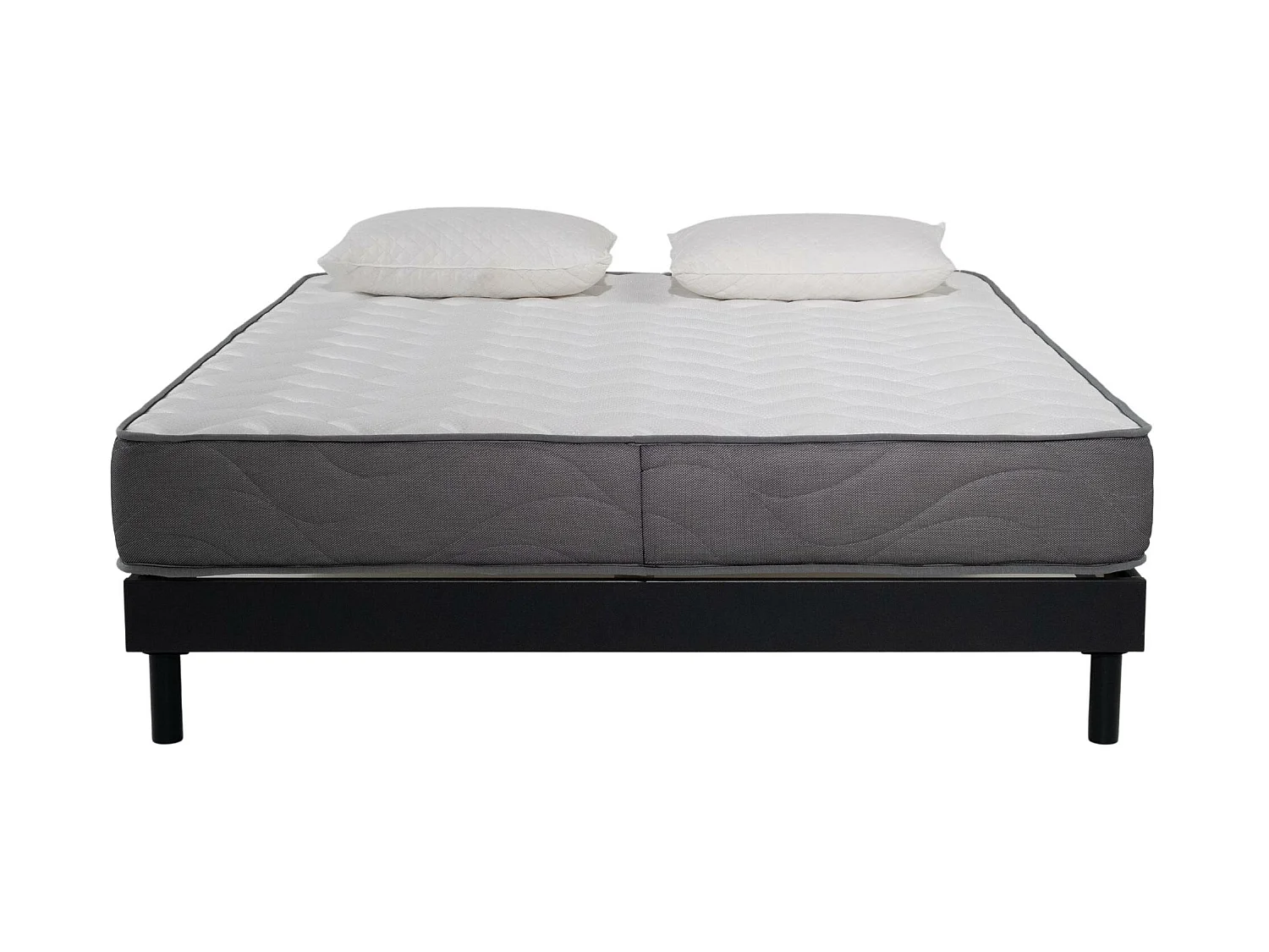 Ensemble Matelas mousse Luxe - 140x190cm et 2 Oreillers 50x70 et Sommier kit gris