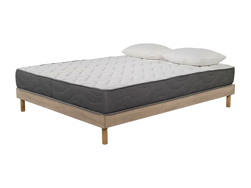 Ensemble Matelas mousse Luxe - 140x190cm et 2 Oreillers 50x70 et Sommier kit couleur chêne