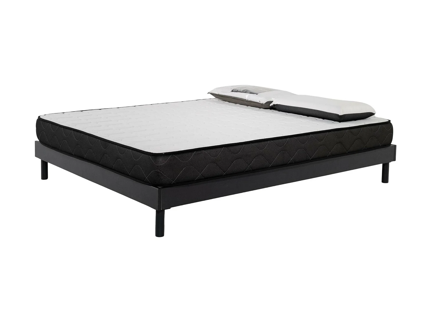 Ensemble Matelas mousse Memory - 160x200cm et 2 Oreillers 70x40 - Sommier kit gris