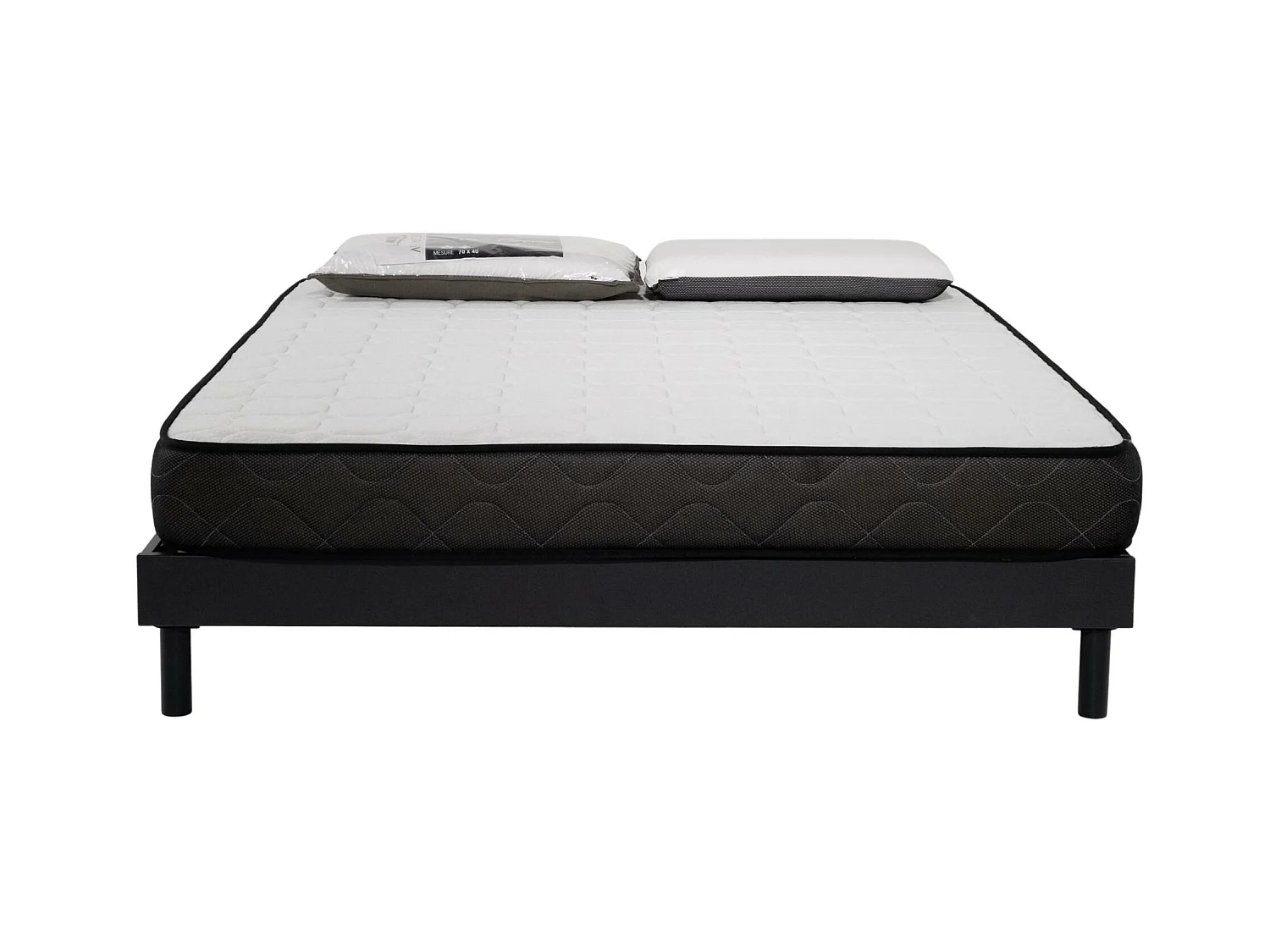 Ensemble Matelas mousse Memory - 160x200cm et 2 Oreillers 70x40 - Sommier kit gris