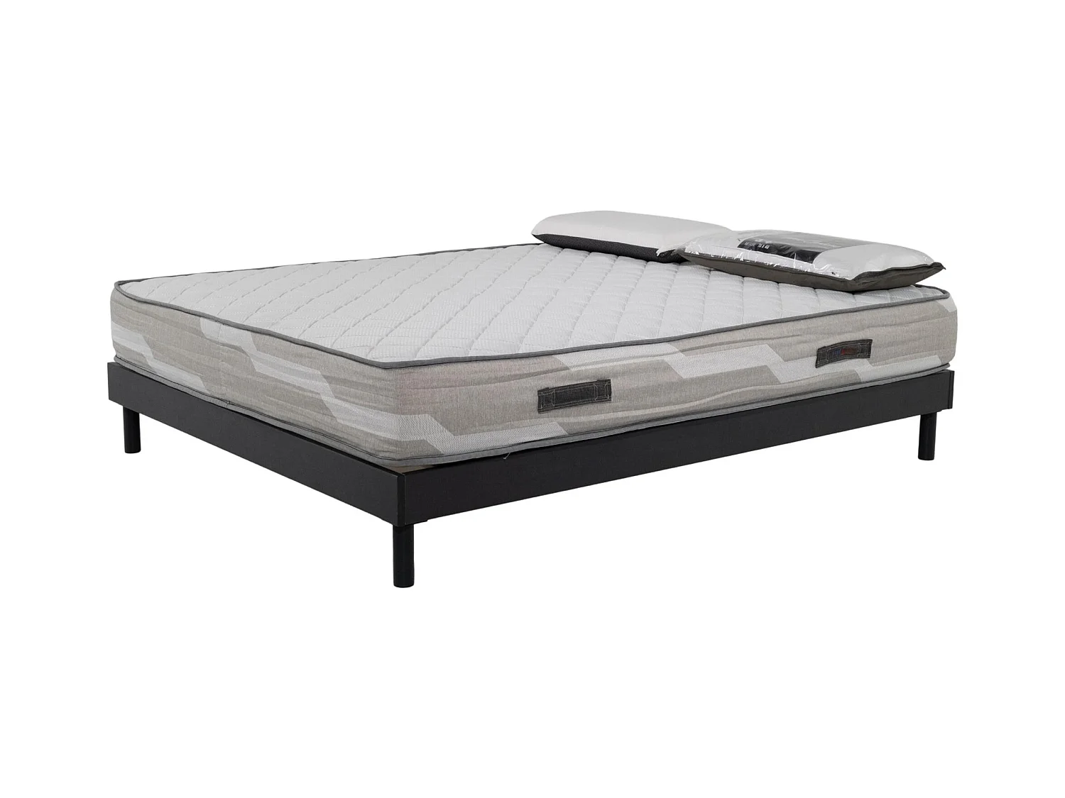 Ensemble Matelas 160x200cm ressorts ensachés Select et 2 Oreillers 70x40 et Sommier kit gris