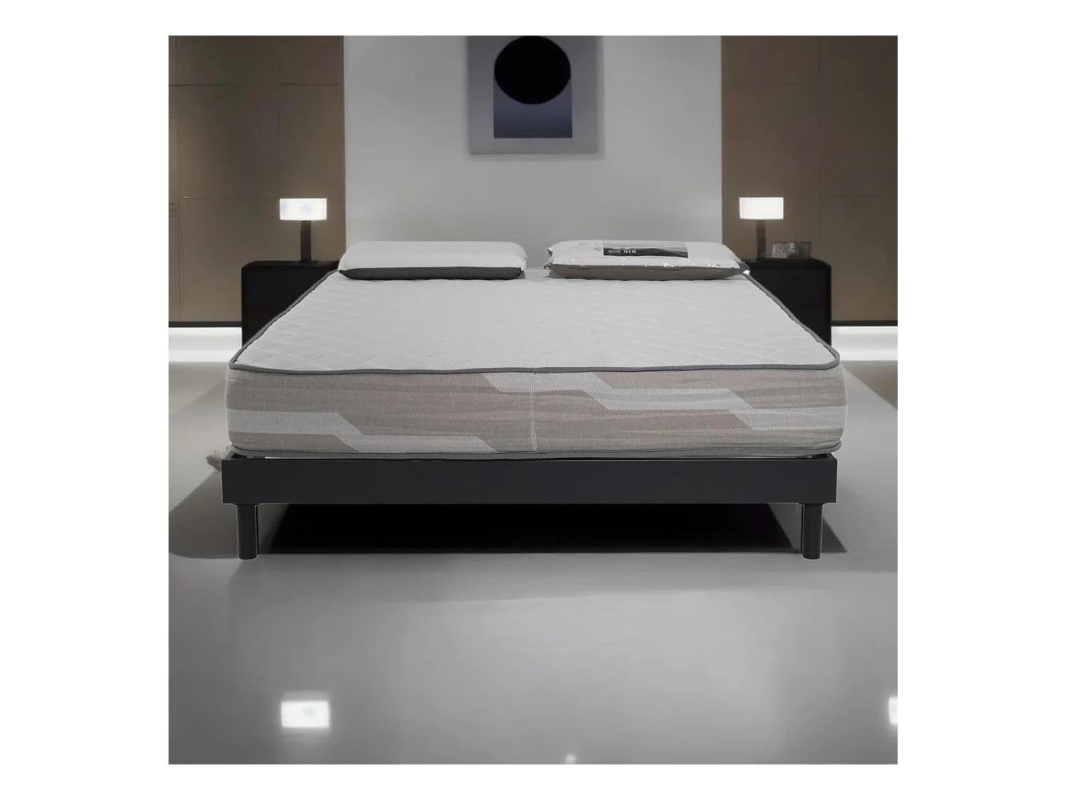 Ensemble Matelas 160x200cm ressorts ensachés Select et 2 Oreillers 70x40 et Sommier kit gris