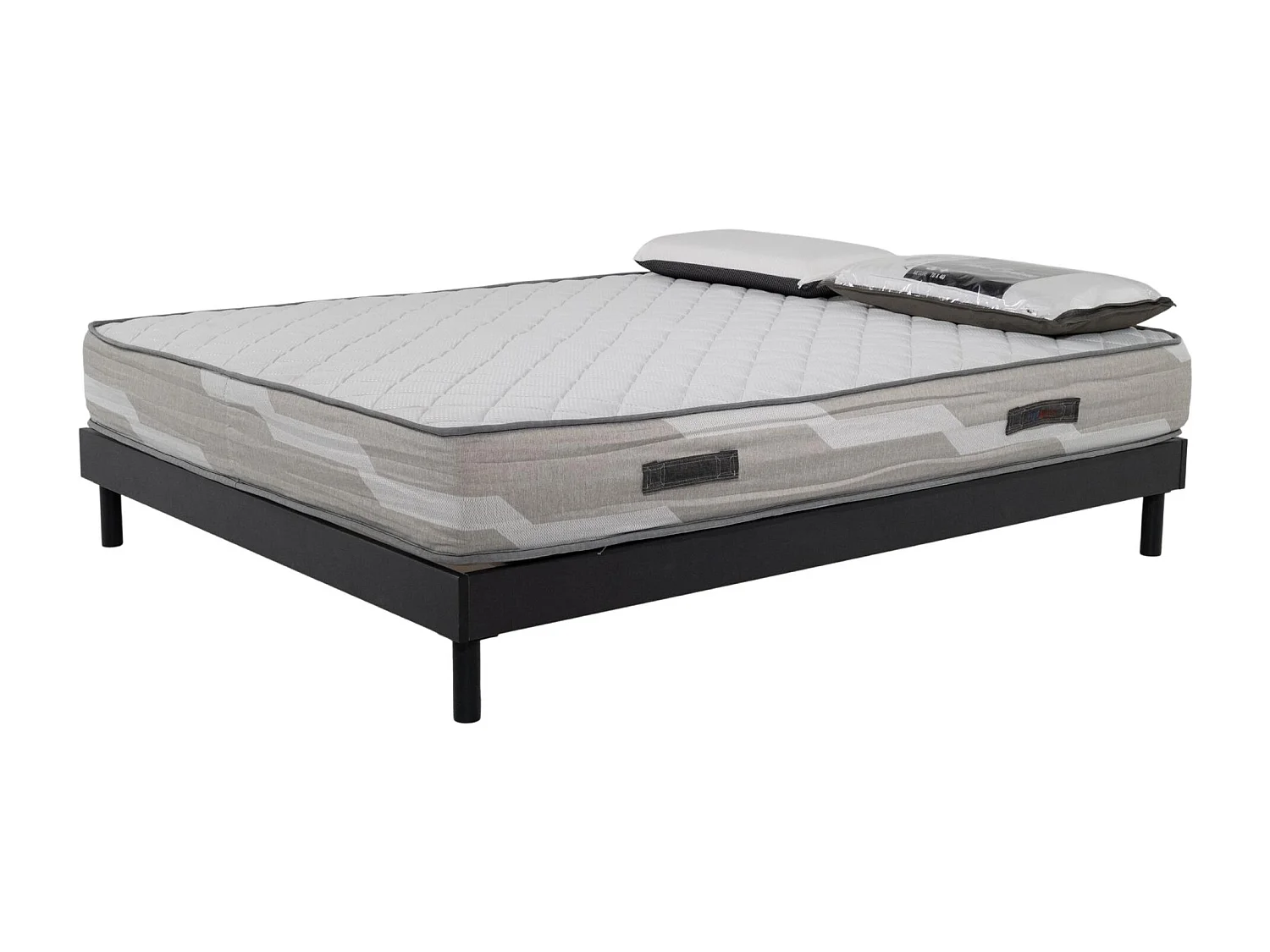 Ensemble Matelas 160x200cm ressorts ensachés Select et 2 Oreillers 70x40 et Sommier kit gris