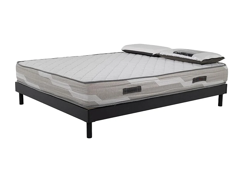 Ensemble Matelas 160x200cm ressorts ensachés Select et 2 Oreillers 70x40 et Sommier kit gris