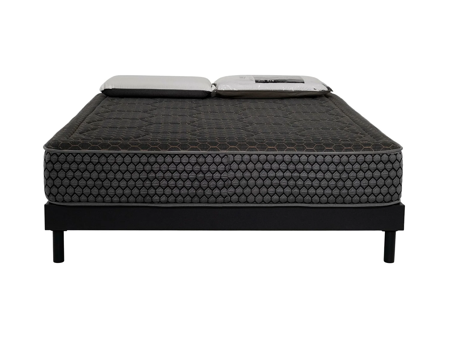 Ensemble Matelas mousse Cosmos Black accueil mémoire-140x190-2 oreillers 70x40-Sommier kit gris