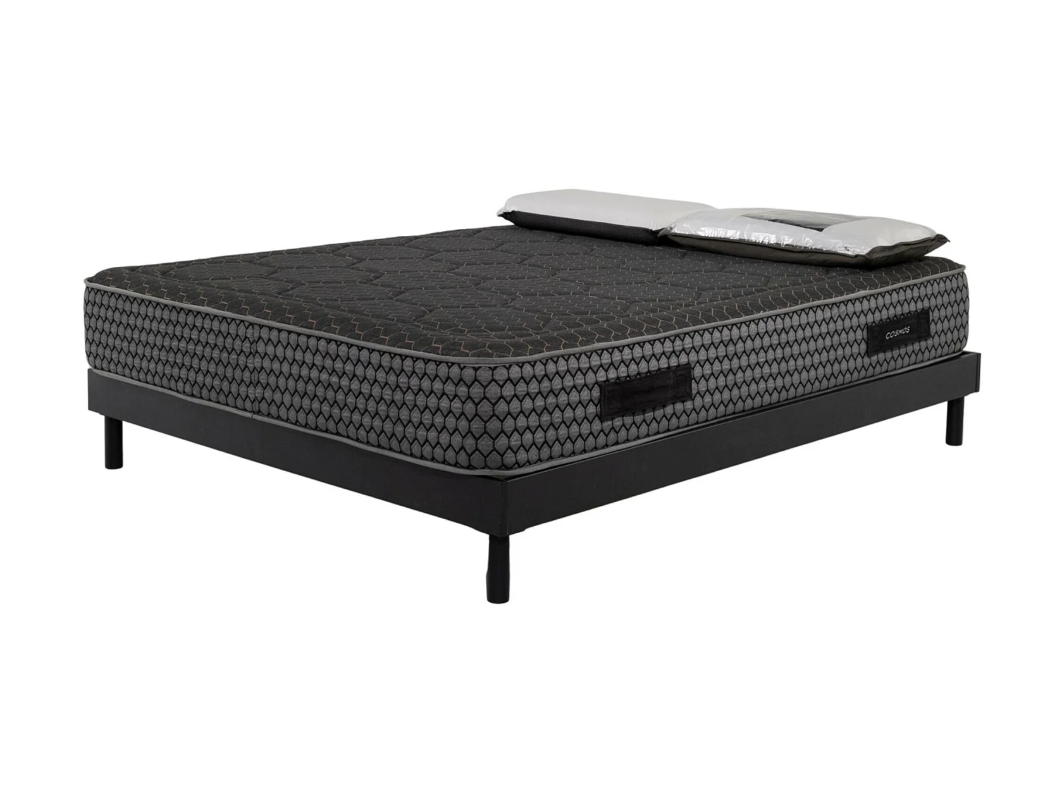 Ensemble Matelas mousse Cosmos Black accueil mémoire-140x190-2 oreillers 70x40-Sommier kit gris