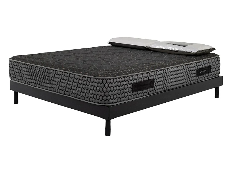 Ensemble Matelas mousse Cosmos Black accueil mémoire-140x190-2 oreillers 70x40-Sommier kit gris