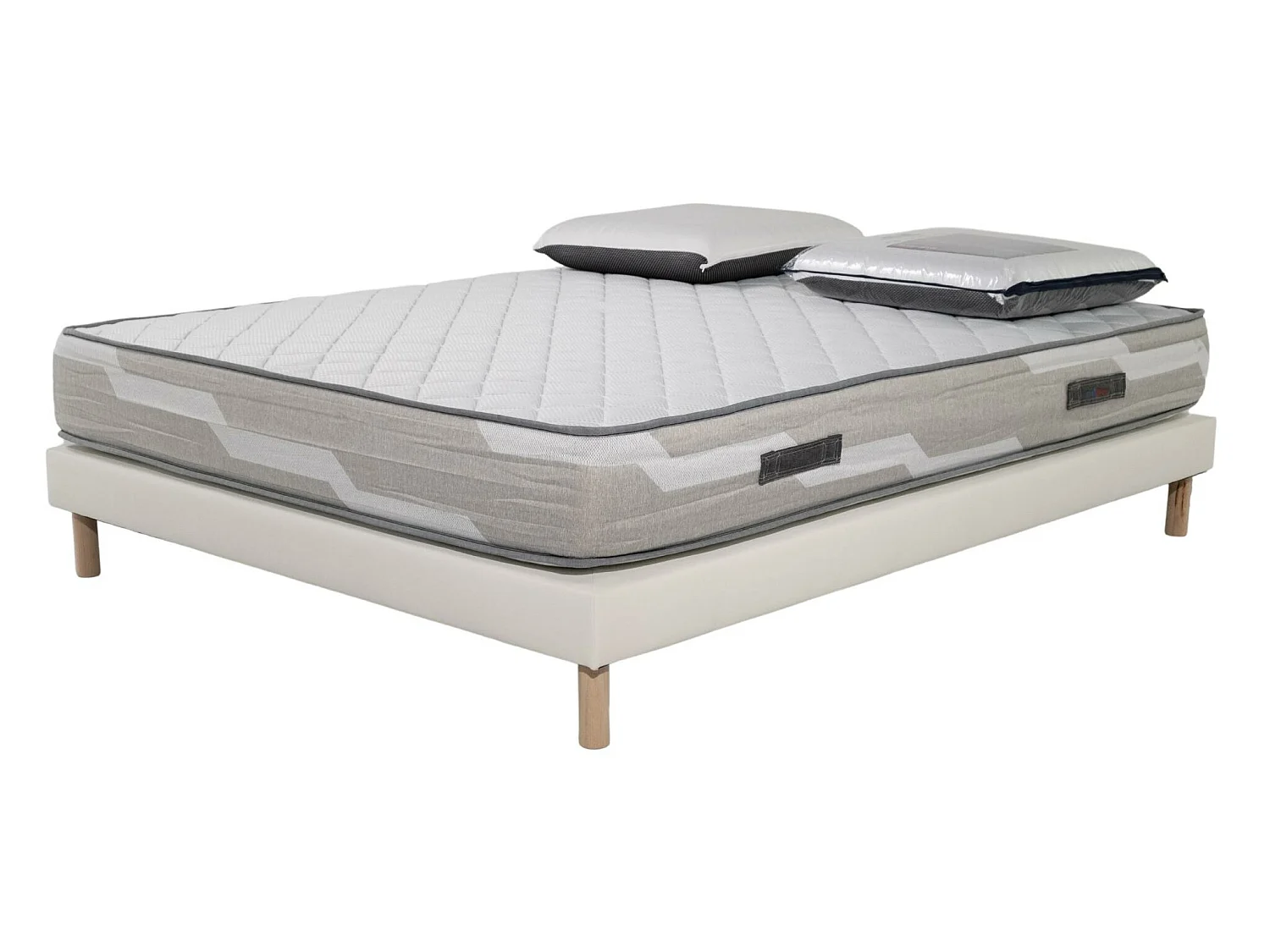 Ensemble Matelas 140x190cm Select Ressorts ensachés avec 2 Oreiller visco 60x60 et Sommier Blanc