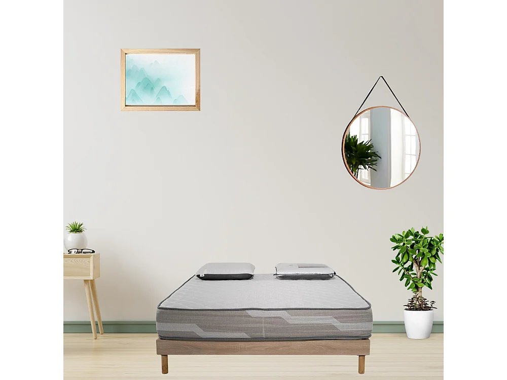 Ensemble matelas 140x190cm ressorts ensachés Select avec 2 Oreillers visco et Sommier kit chêne