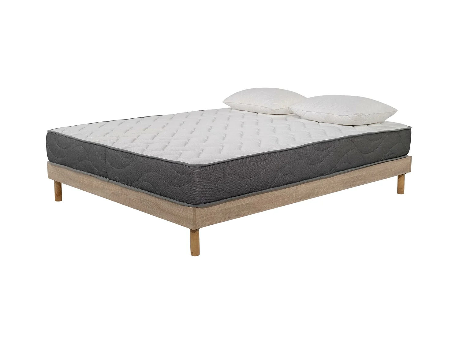 Ensemble Matelas mousse Luxe - 160x200cm et 2 Oreillers 50x70 - Sommier kit couleur chêne