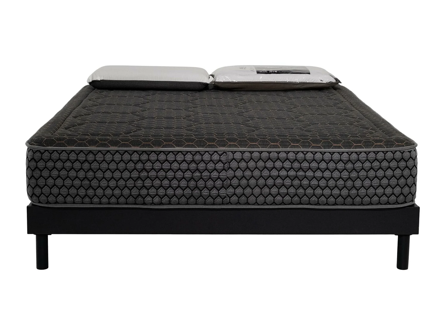 Ensemble Matelas mousse Cosmos Black accueil mémoire-160x200cm-2 oreillers 70x40-Sommier kit gris