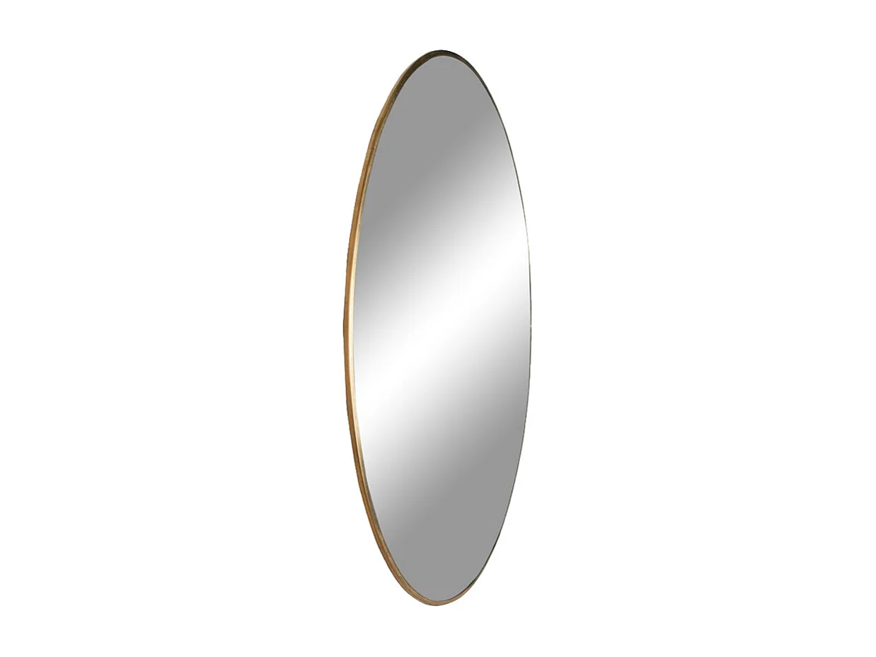 Ronde stalen spiegel met messinglook lijst Ø 80 cm