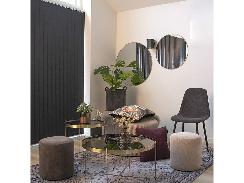 Ronde stalen spiegel met messinglook lijst Ø 80 cm