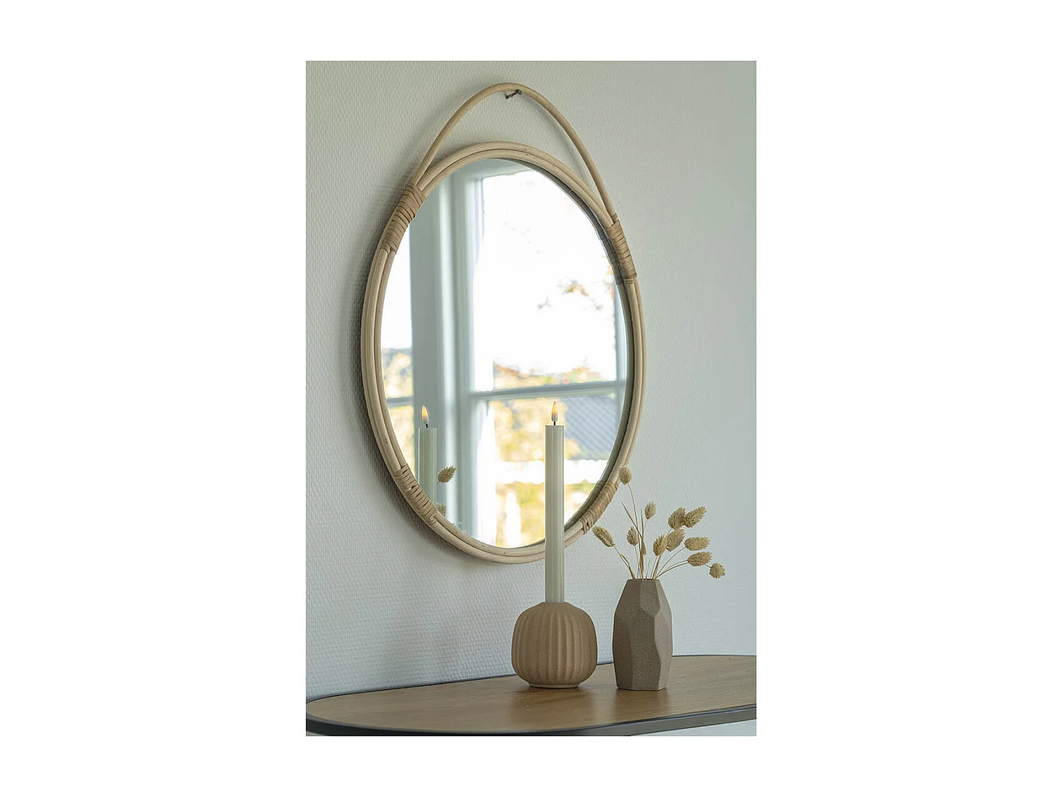 Malo miroir Ø50cm naturel rotin.