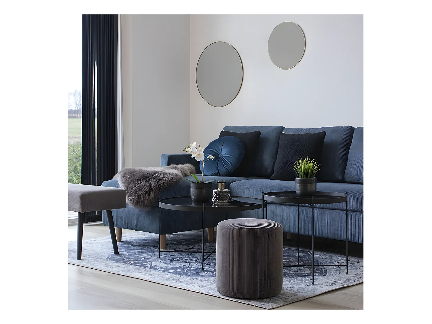 Espejo de acero redondo con marco de metal Ø 40 cm