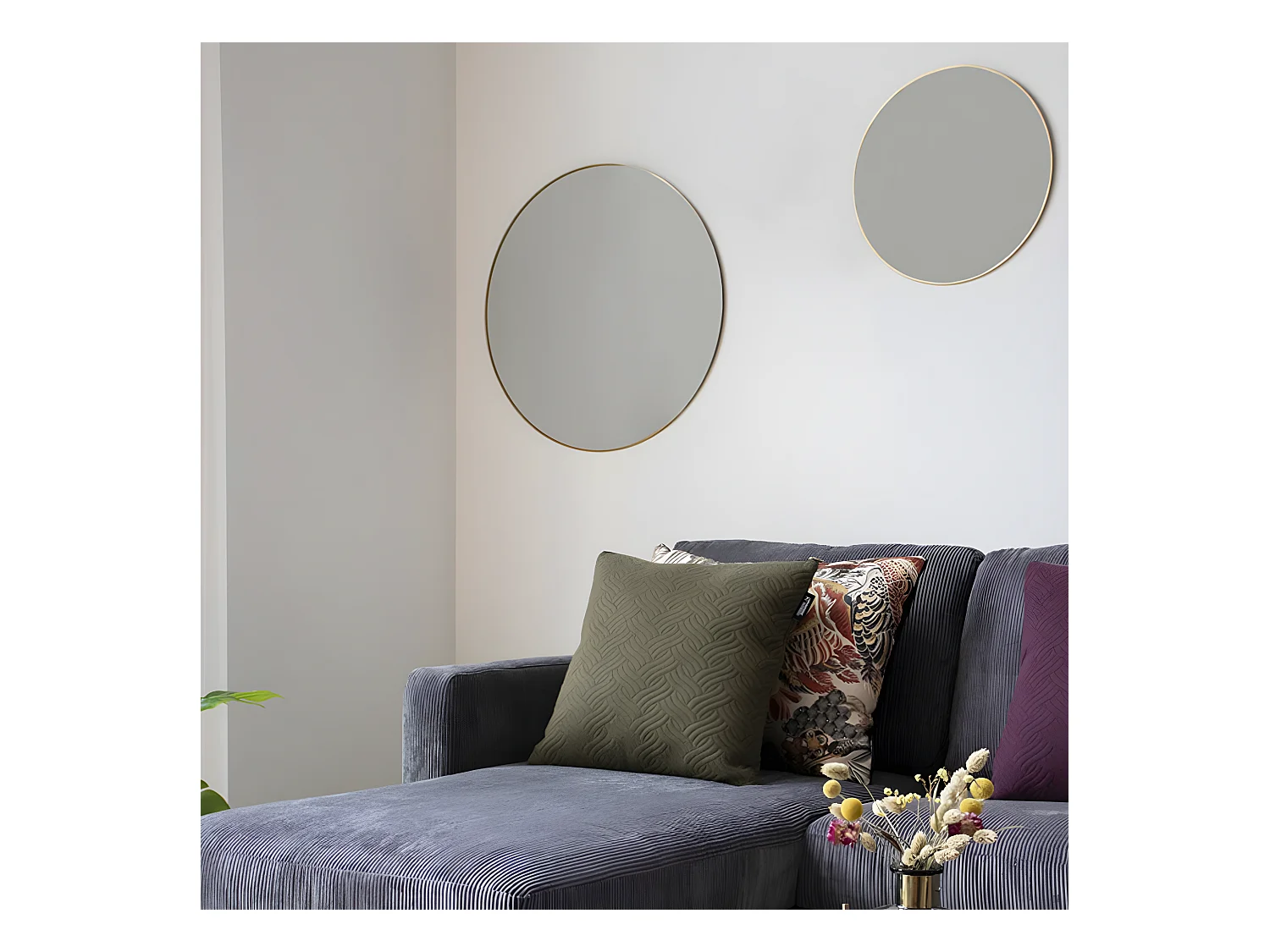 Espejo de acero redondo con marco de metal Ø 40 cm