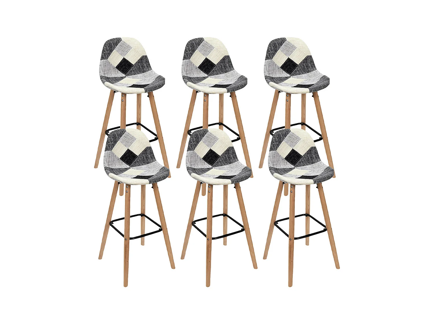 MOZAIK - Lot de 6 Tabourets Scandinaves Noirs et Blancs