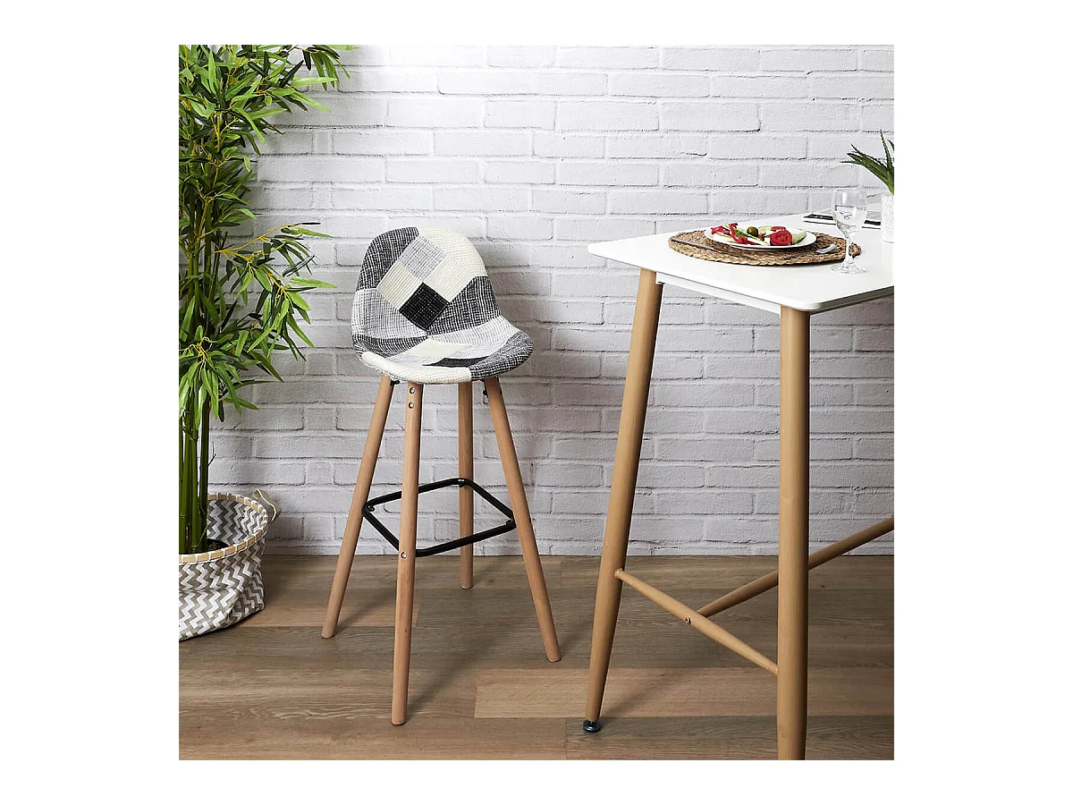 MOZAIK - Lot de 6 Tabourets Scandinaves Noirs et Blancs