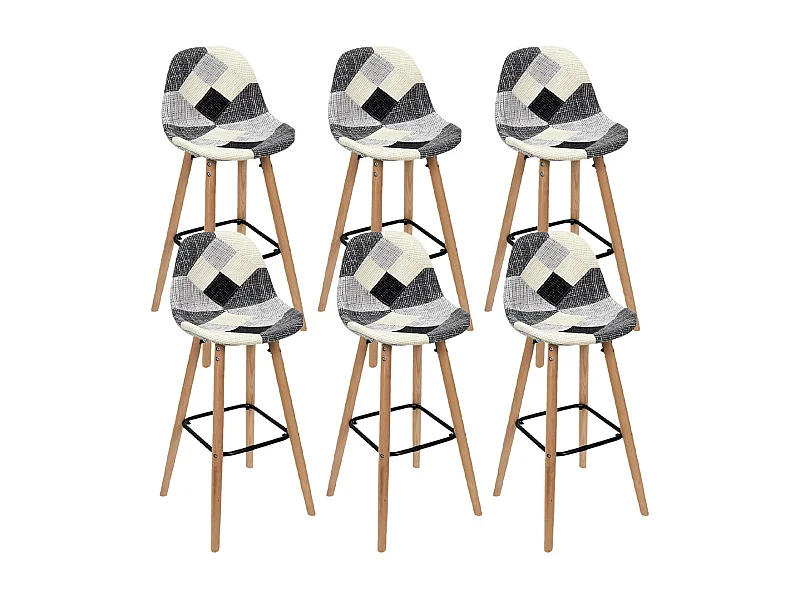 MOZAIK - Lot de 6 Tabourets Scandinaves Noirs et Blancs