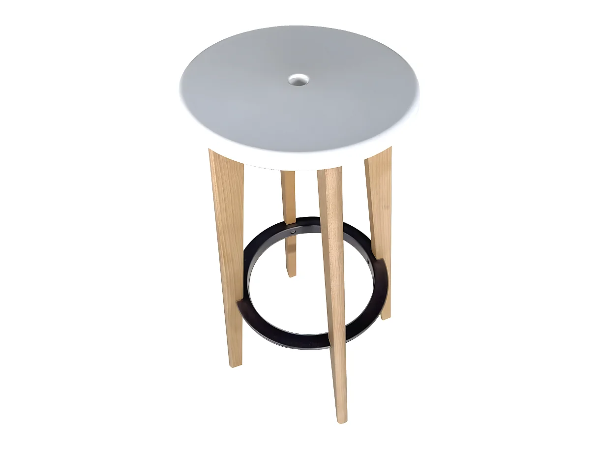 Juego de 2 taburetes de cocina y bar escandinavos redondos, altura de 76 cm, madera de haya clara KIBI (blanco)