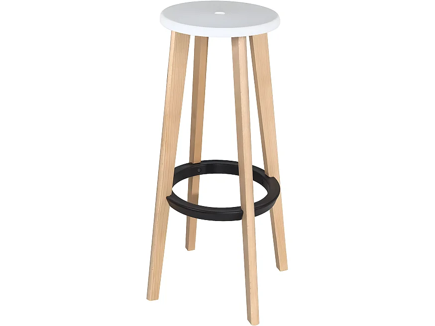 Lot de 2 tabourets de cuisine bar scandinaves ronds hauteur 76cm bois clair KIBI (blanc)