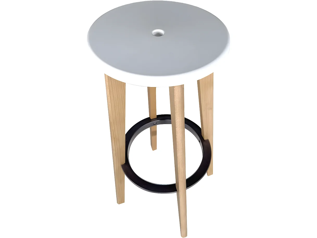 Lot de 2 tabourets de cuisine bar scandinaves ronds hauteur 76cm bois clair KIBI (blanc)