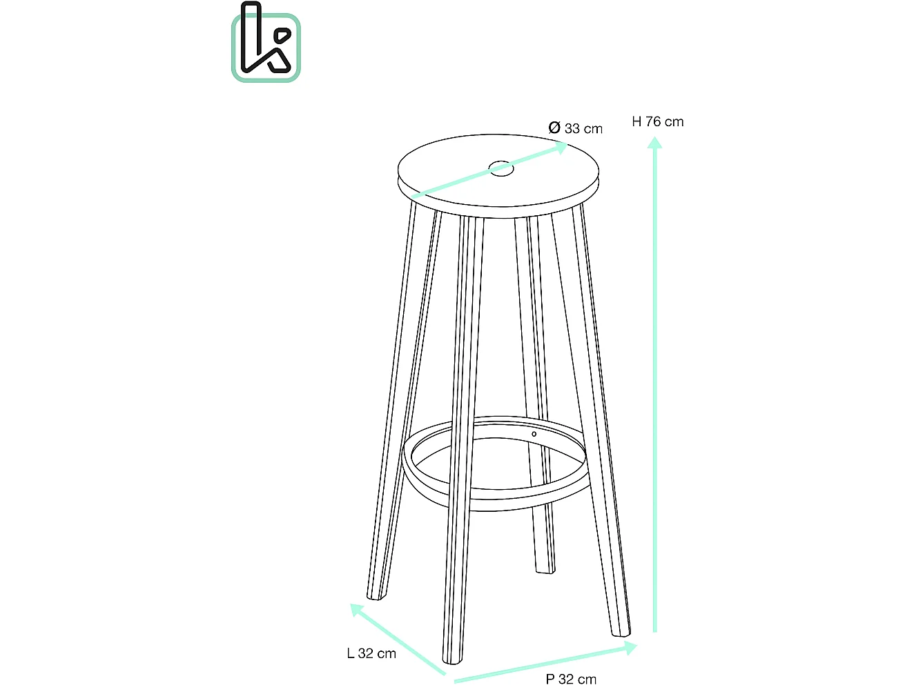 Lot de 2 tabourets de cuisine bar scandinaves ronds hauteur 76cm bois clair KIBI (blanc)