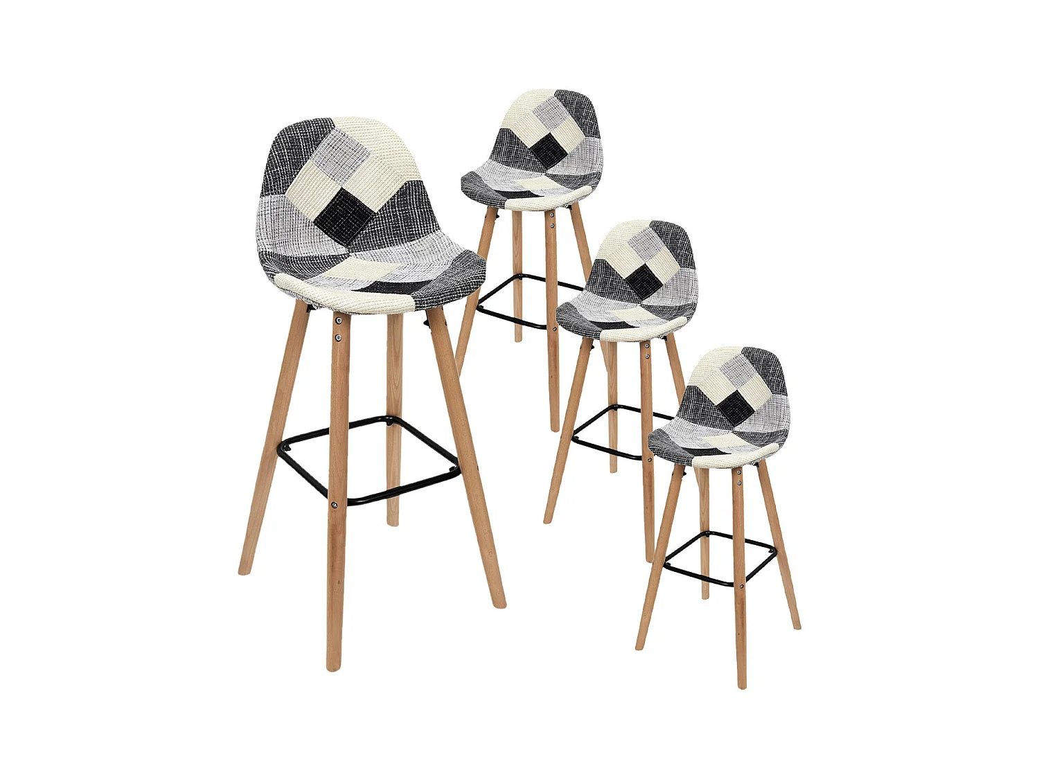MOZAIK - Lot de 4 Tabourets Scandinaves Noirs et Blancs
