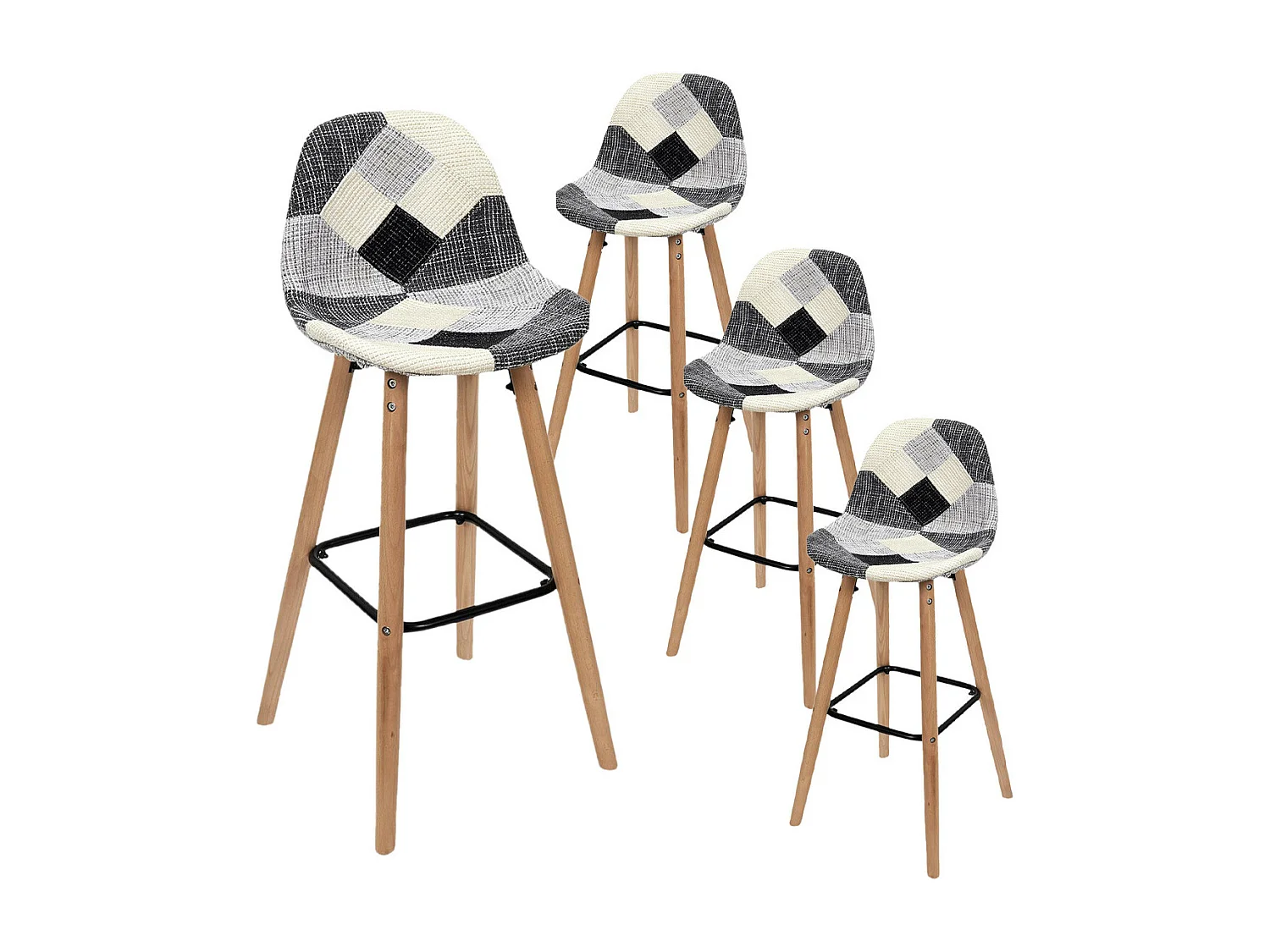 MOZAIK - Lot de 4 Tabourets Scandinaves Noirs et Blancs