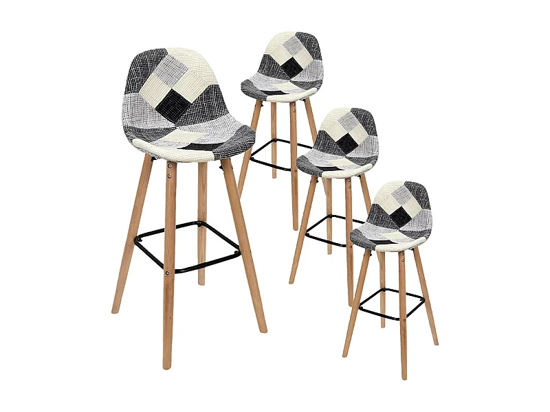 MOZAIK - Lot de 4 Tabourets Scandinaves Noirs et Blancs