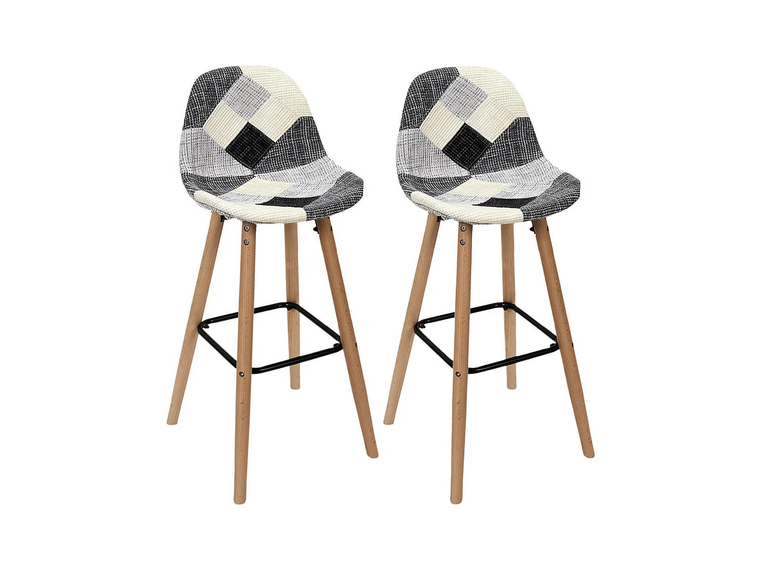 MOZAIK - Lot de 2 Tabourets Scandinaves Noirs et Blancs