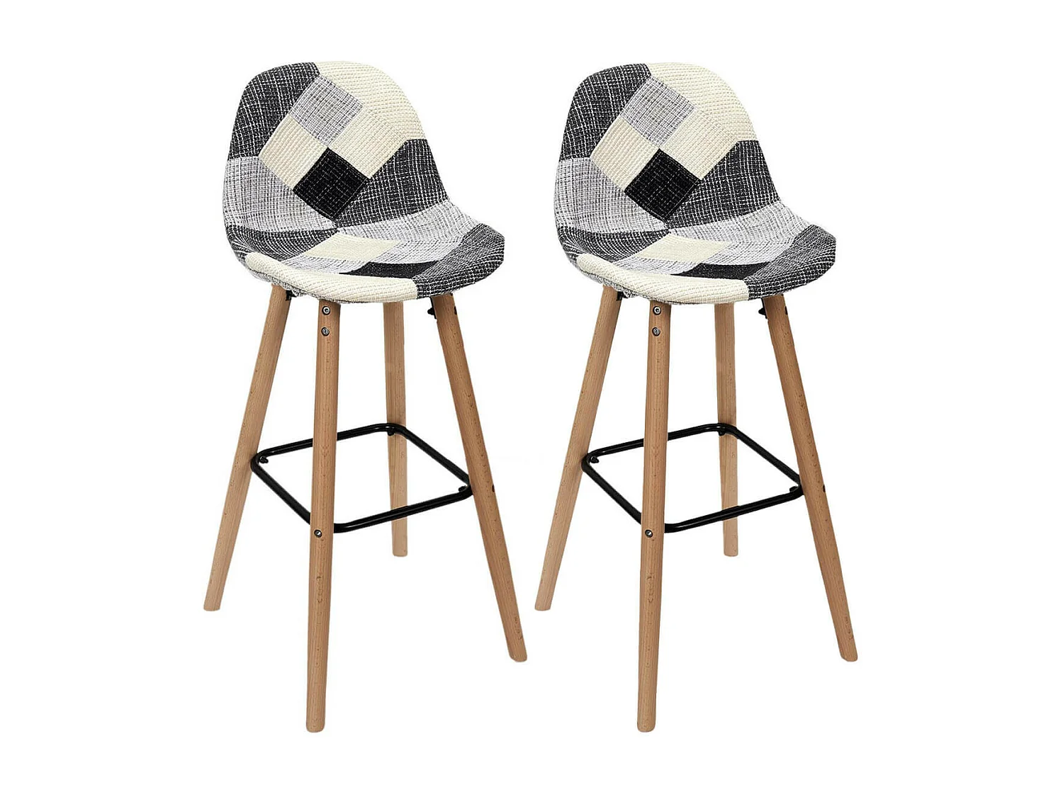 MOZAIK - Lot de 2 Tabourets Scandinaves Noirs et Blancs