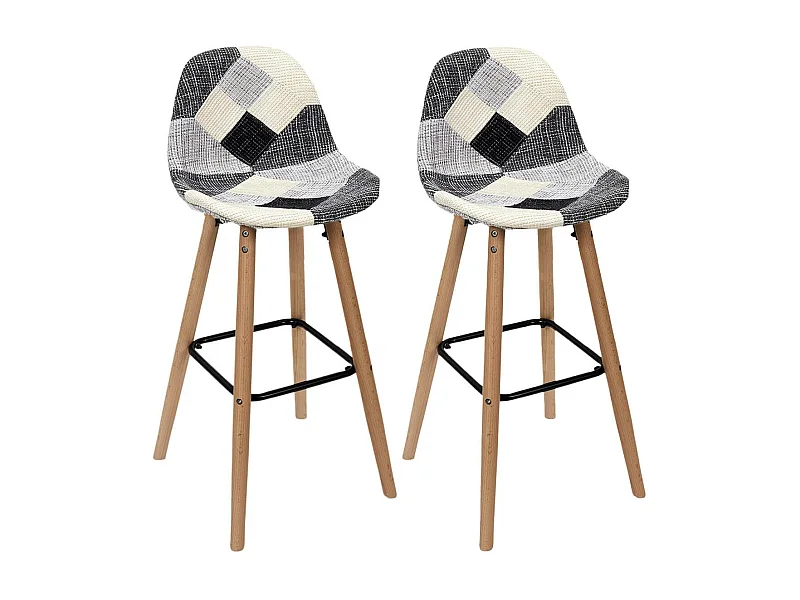 MOZAIK - Lot de 2 Tabourets Scandinaves Noirs et Blancs