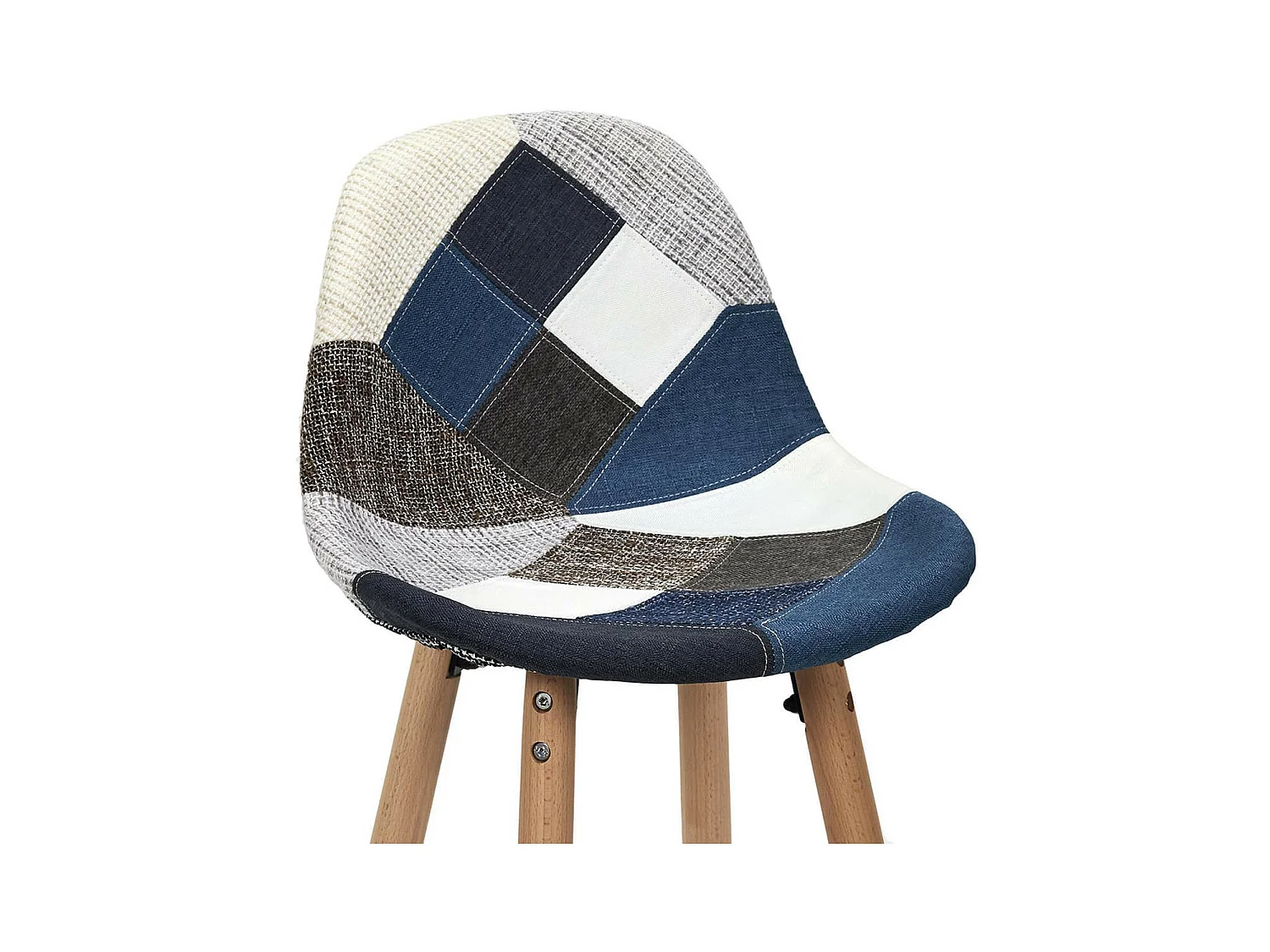 DAMAS - Lot de 2 Tabourets Patchwork Bleu et Gris