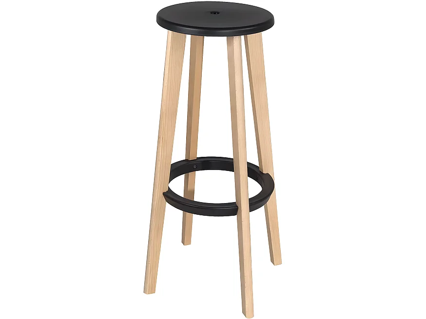 Lot 2 tabourets de cuisine bar scandinaves ronds hauteur 76 cm bois clair  KIBI (noir)