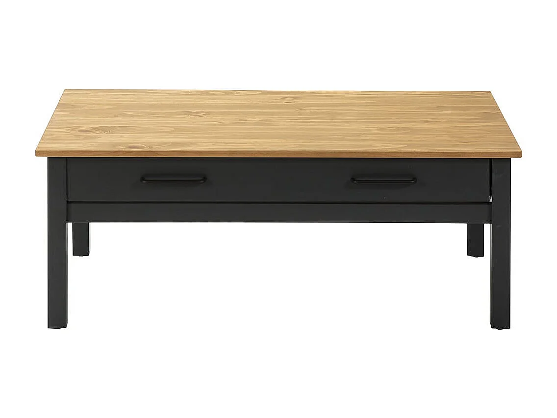 TINA - Pack Salon avec Meuble TV + Table Basse en Bois Ciré et Bleu Pétrole