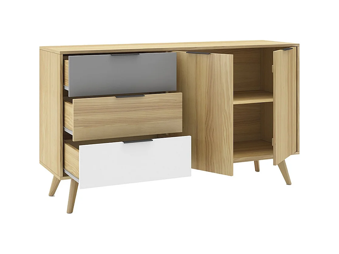BORGH - Pack Salon Scandinave Meuble TV 140cm + Buffet 140cm 2 Portes en Pin Massif