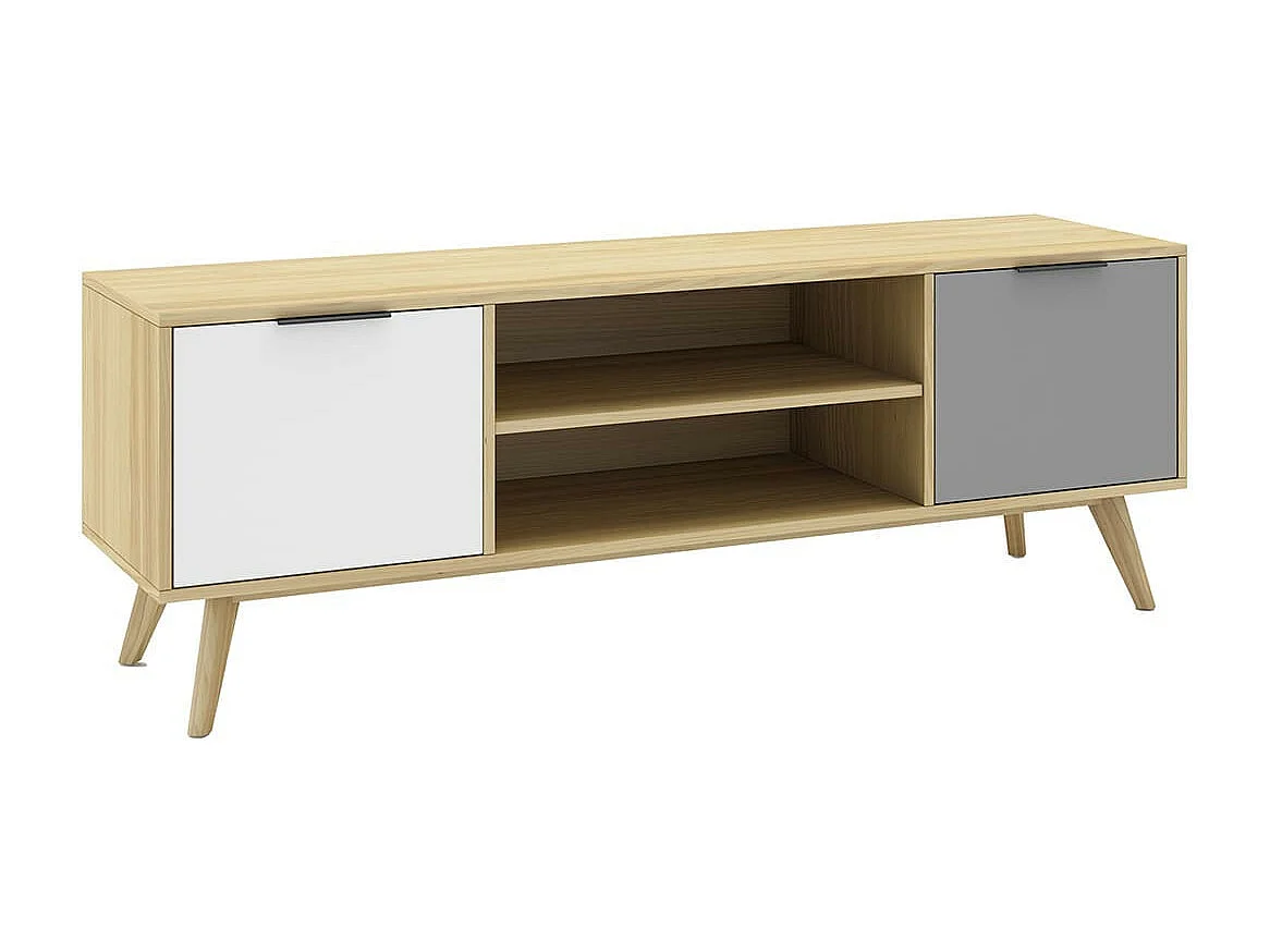 BORGH - Pack Salon Scandinave Meuble TV 140cm + Buffet 140cm 2 Portes en Pin Massif