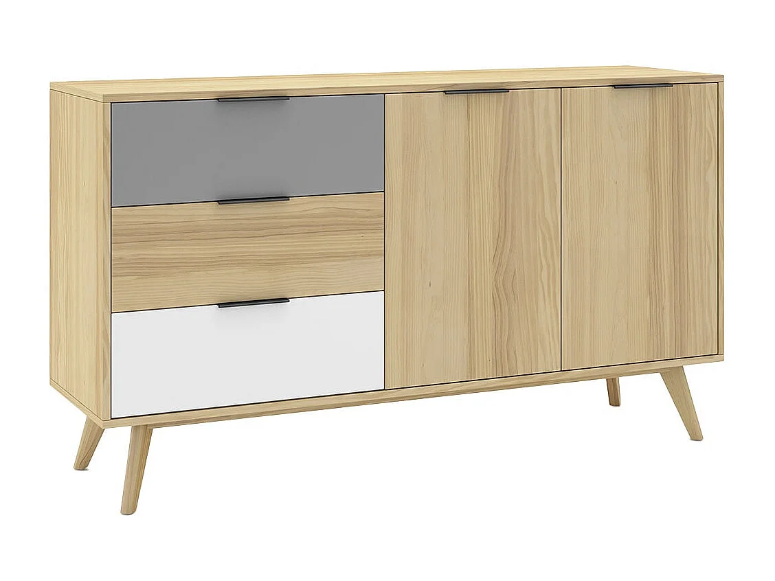 BORGH - Pack Salon Scandinave Meuble TV 140cm + Buffet 140cm 2 Portes en Pin Massif