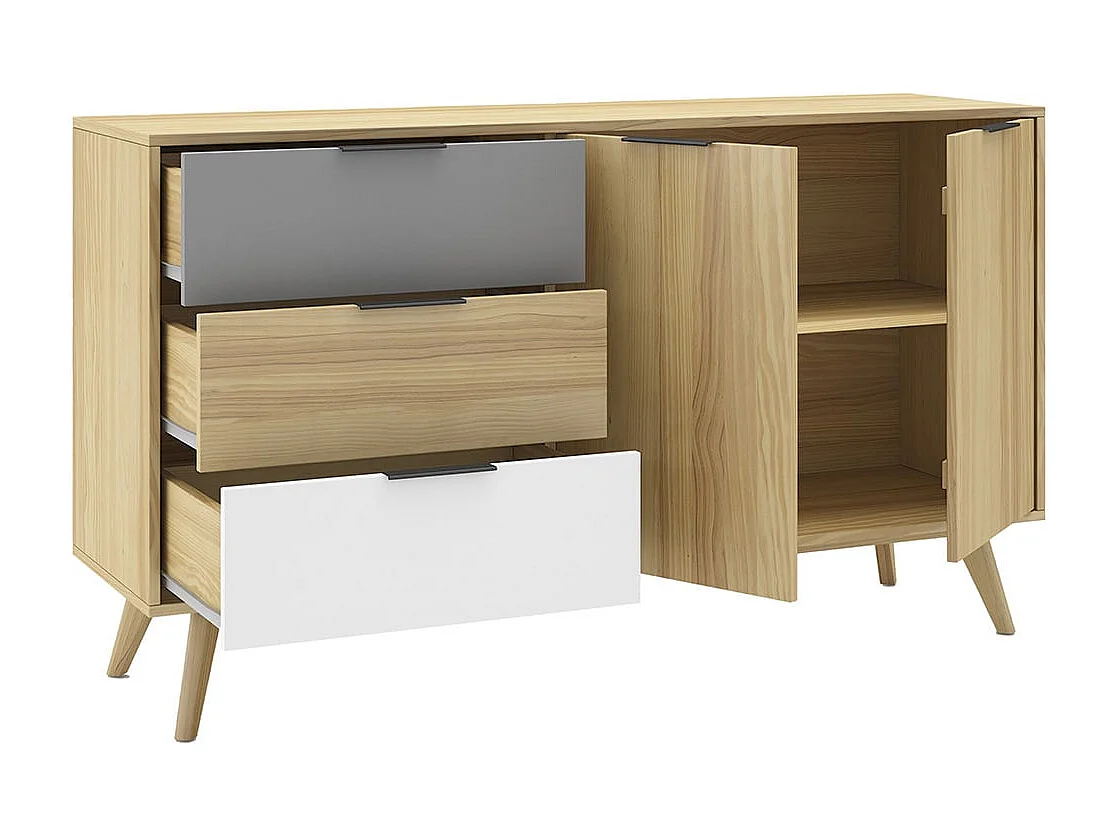 BORGH - Pack Salon Scandinave Meuble TV 140cm + Buffet 140cm 2 Portes en Pin Massif