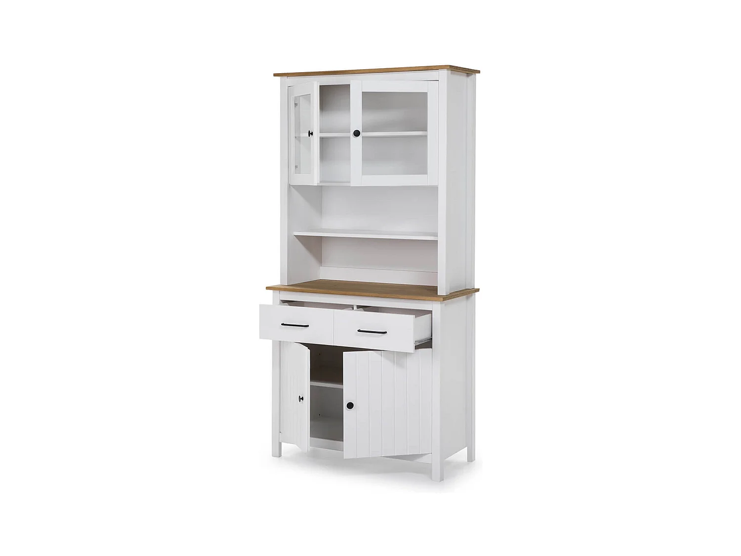 TINA - Pack Meuble TV + Buffet Haut + Buffet Bas 2 Portes en Bois Ciré et Blanc