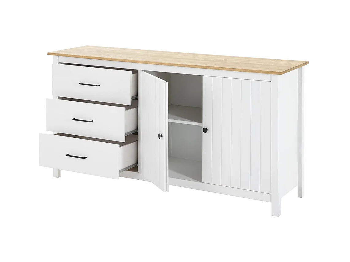 TINA - Pack Meuble TV + Buffet Haut + Buffet Bas 2 Portes en Bois Ciré et Blanc