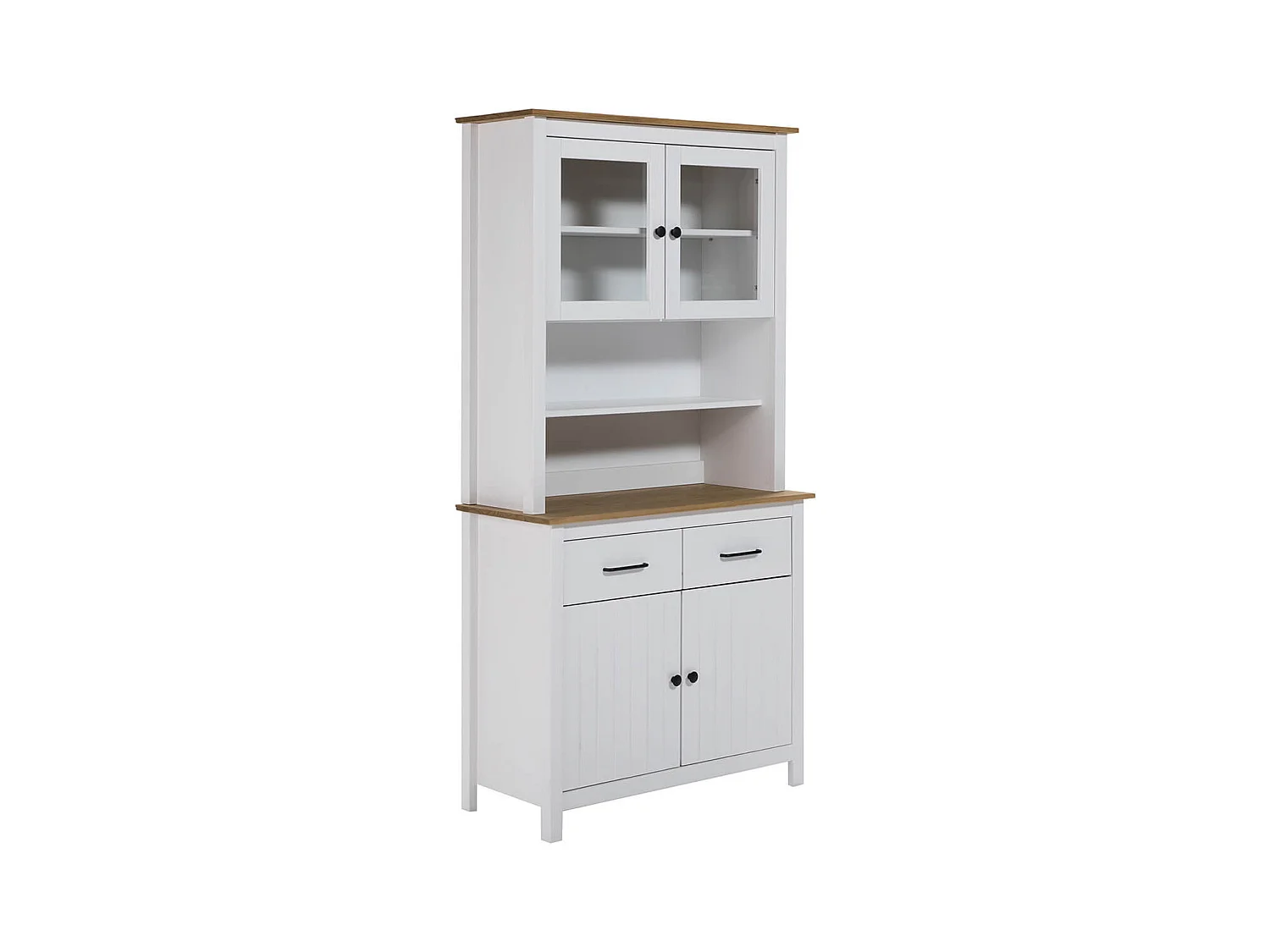 TINA - Pack Meuble TV + Buffet Haut + Buffet Bas 2 Portes en Bois Ciré et Blanc