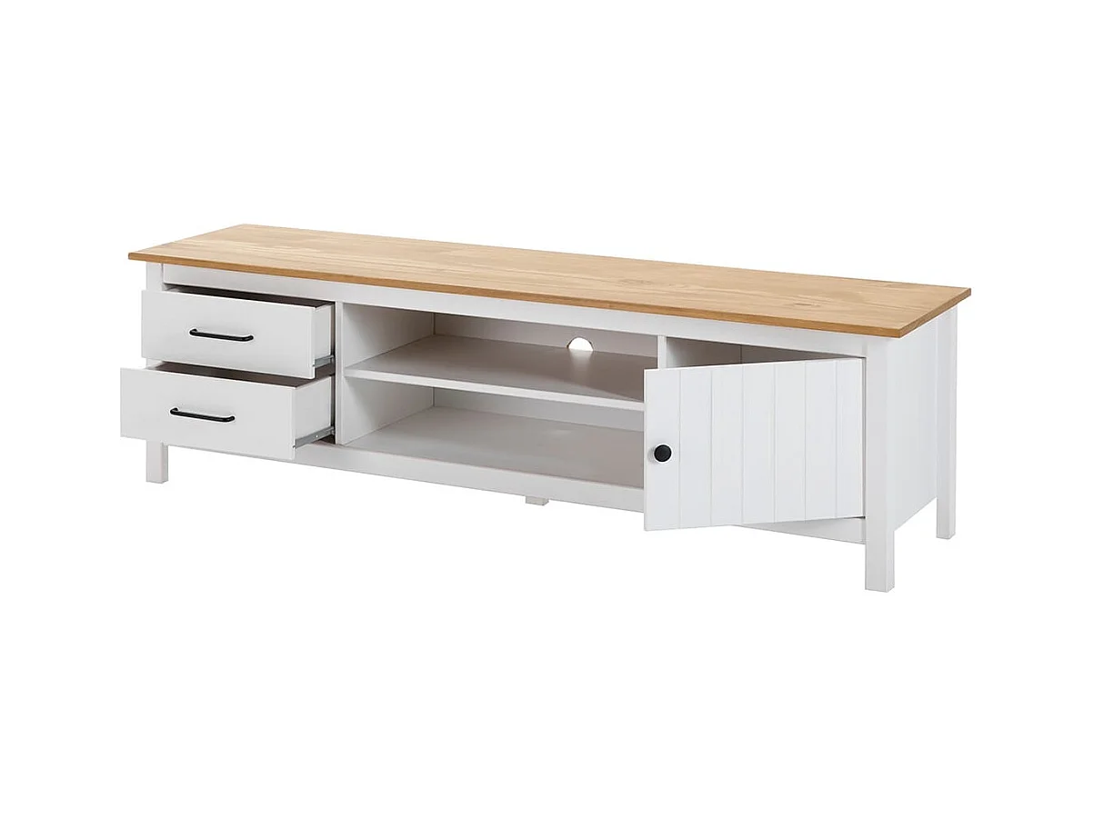 TINA - Pack Meuble TV + Buffet Haut + Buffet Bas 2 Portes en Bois Ciré et Blanc