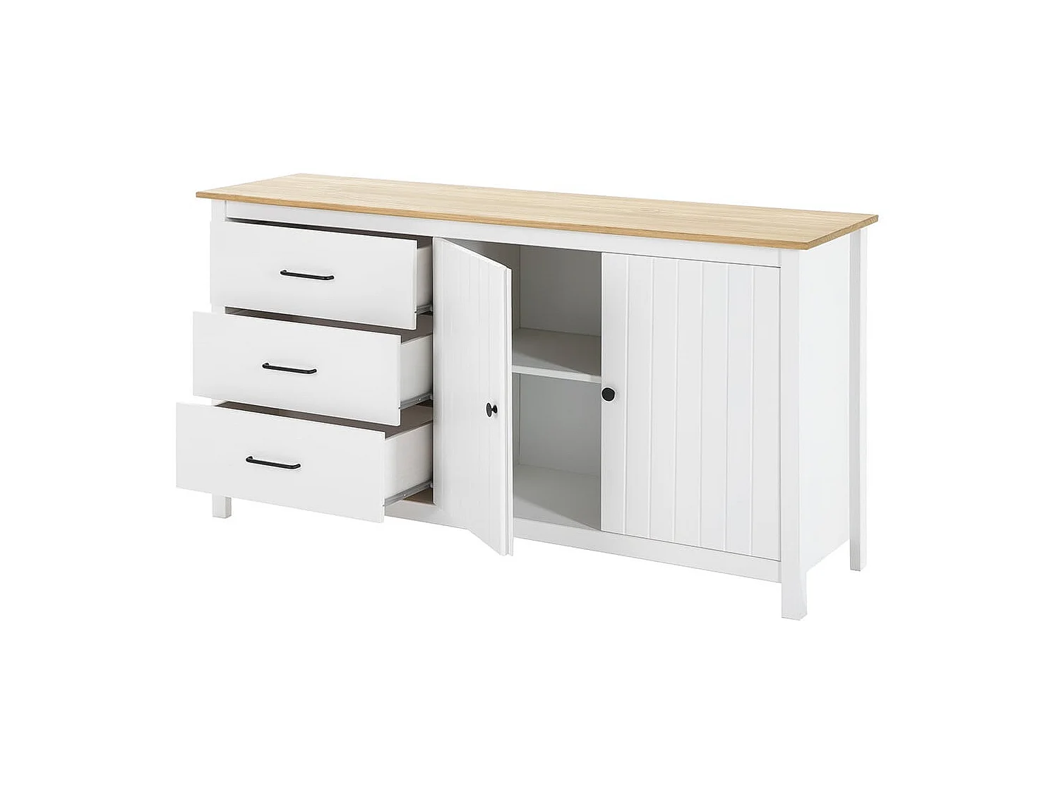 TINA - Pack Meuble TV + Buffet Haut + Buffet Bas 2 Portes en Bois Ciré et Blanc