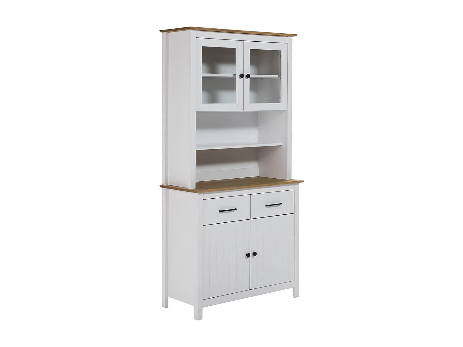 TINA - Pack Meuble TV + Buffet Haut + Buffet Bas 2 Portes en Bois Ciré et Blanc