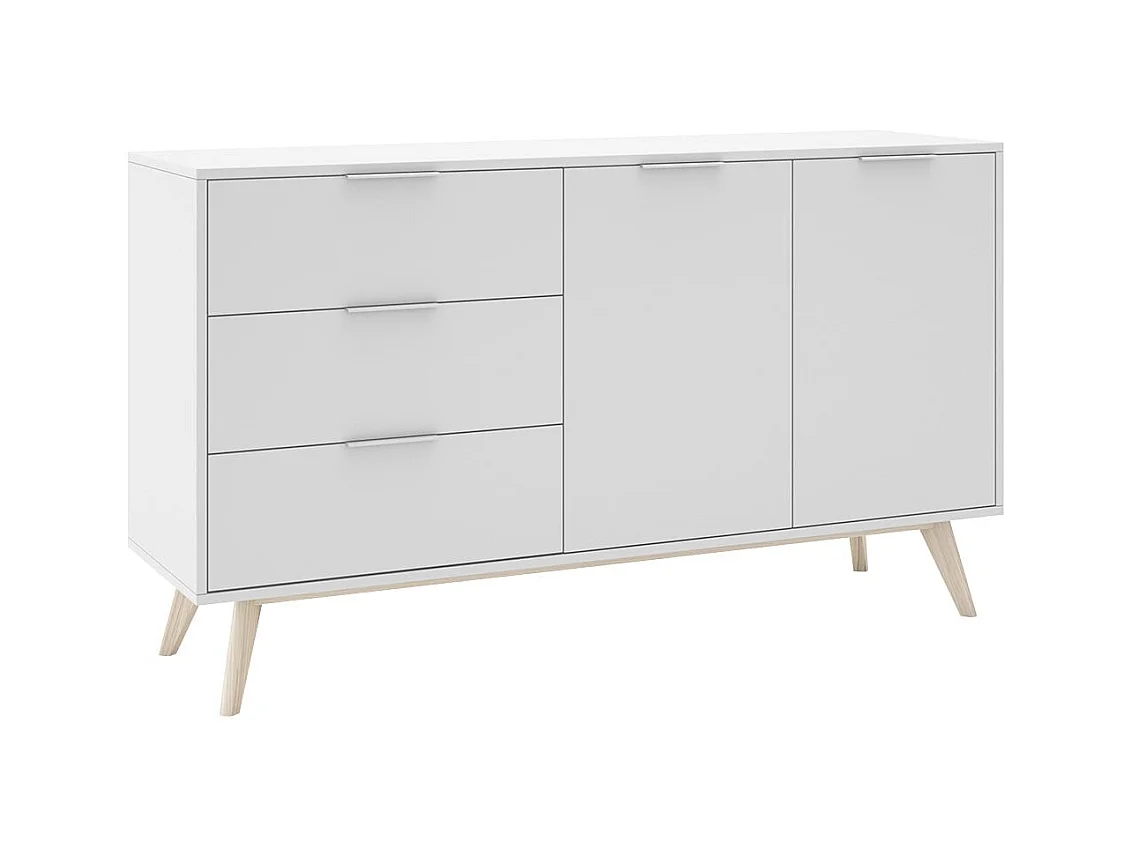 BLAJK - Pack Salon Scandinave Meuble TV 4 Portes + Buffet 140cm Pin Naturel et Blanc