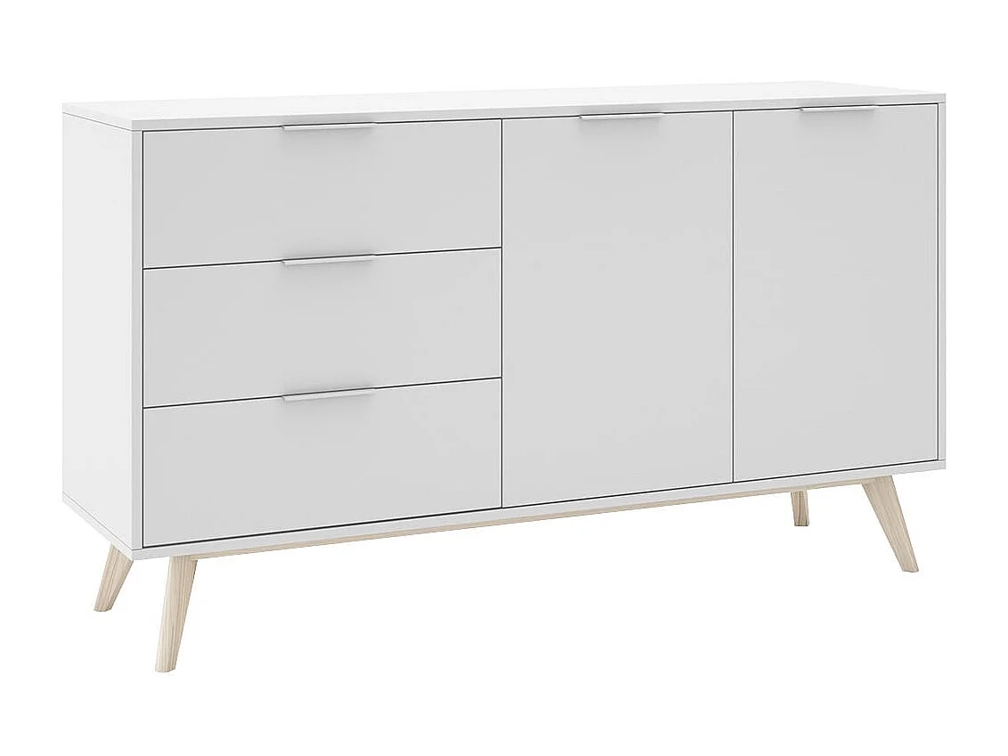 BLAJK - Pack Salon Scandinave Meuble TV 4 Portes + Buffet 140cm Pin Naturel et Blanc