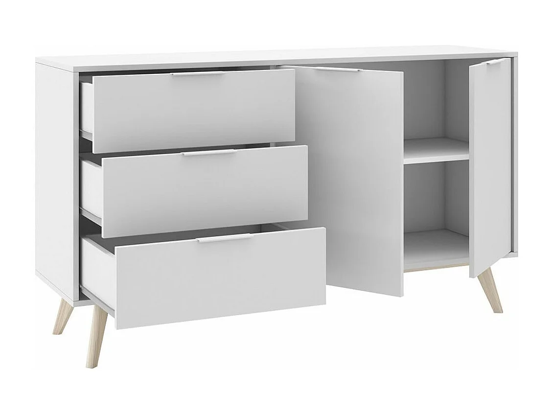 BLAJK - Pack Salon Scandinave Meuble TV 4 Portes + Buffet 140cm Pin Naturel et Blanc