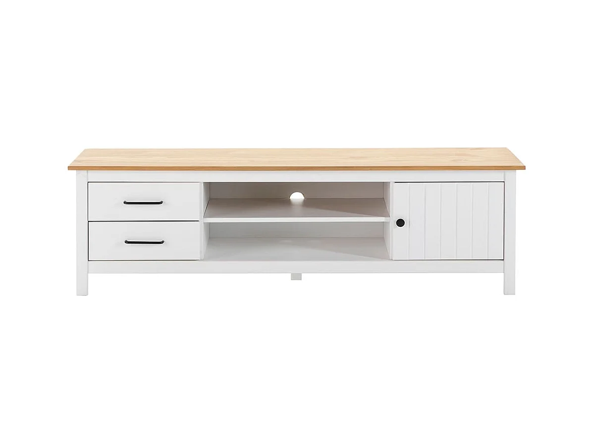 TINA - Pack Salon avec Meuble TV + Table Basse en Bois Ciré et Blanc